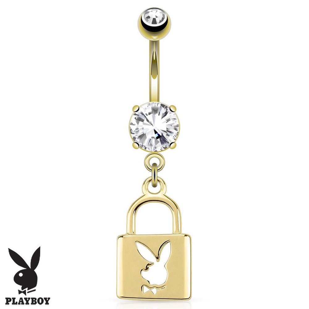 14G Gold Plated Playboy Bunny Lock Belly Ring